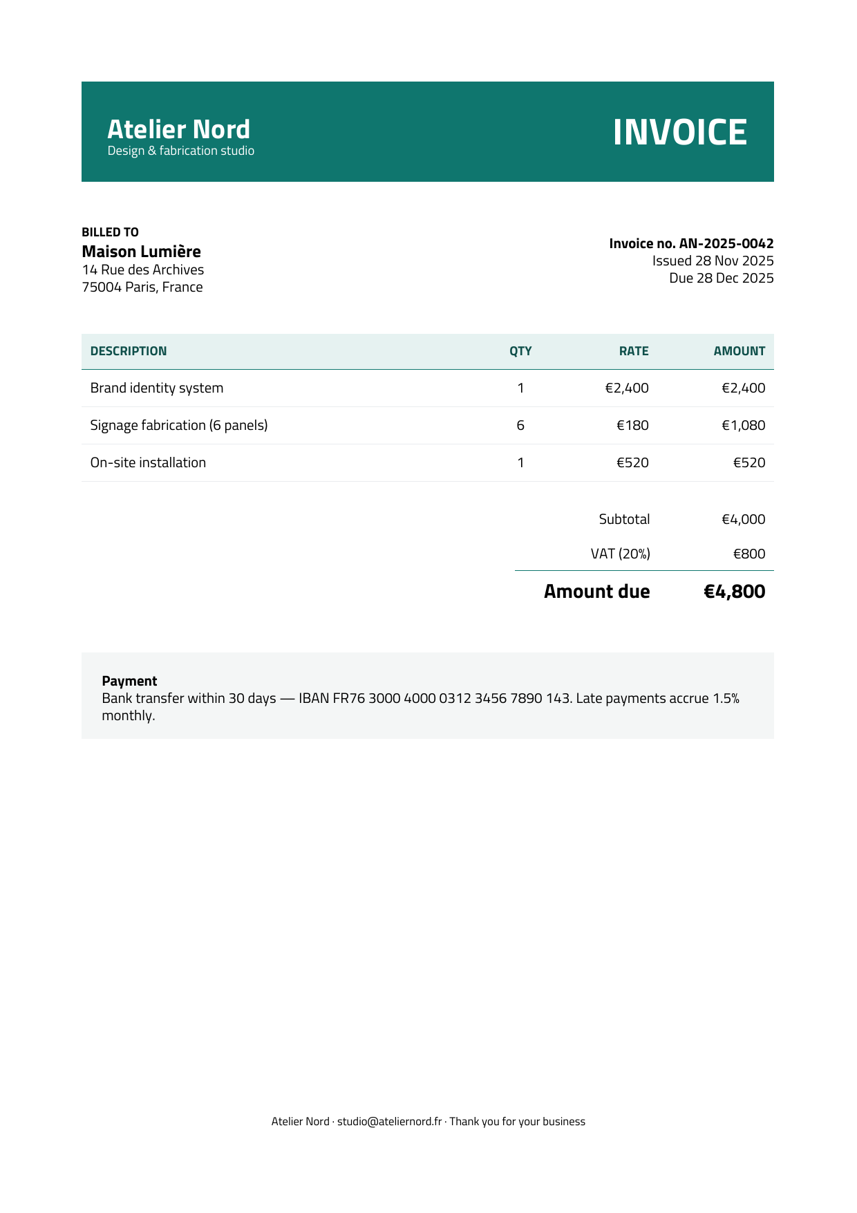 Starter invoice