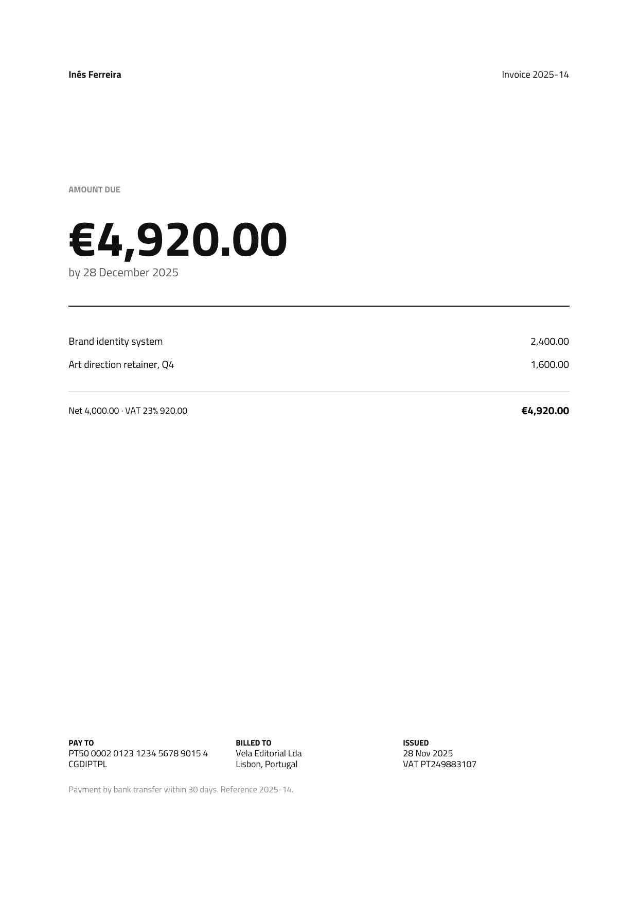 Minimal invoice